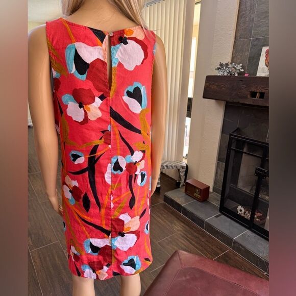Sigrid Olsen orange floral mini linen trapeze dress with pockets. Sz M - Picture 7 of 16